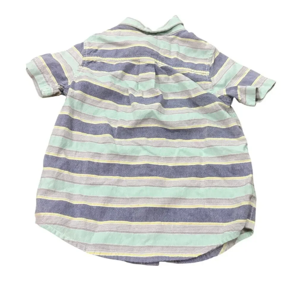 The Children’s Place Boys Button‎ Down Shirt 3T Blue Yellow Striped Short Sleeve